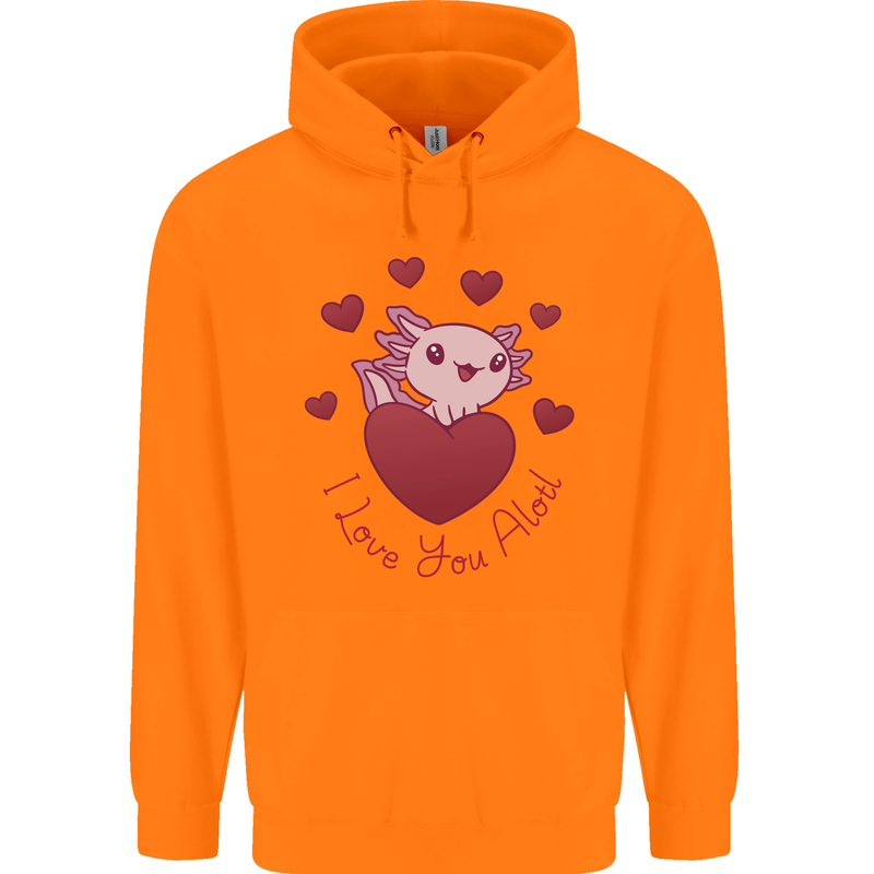 I Love You Alotl Valentines Day Axoloti Childrens Kids Hoodie Orange