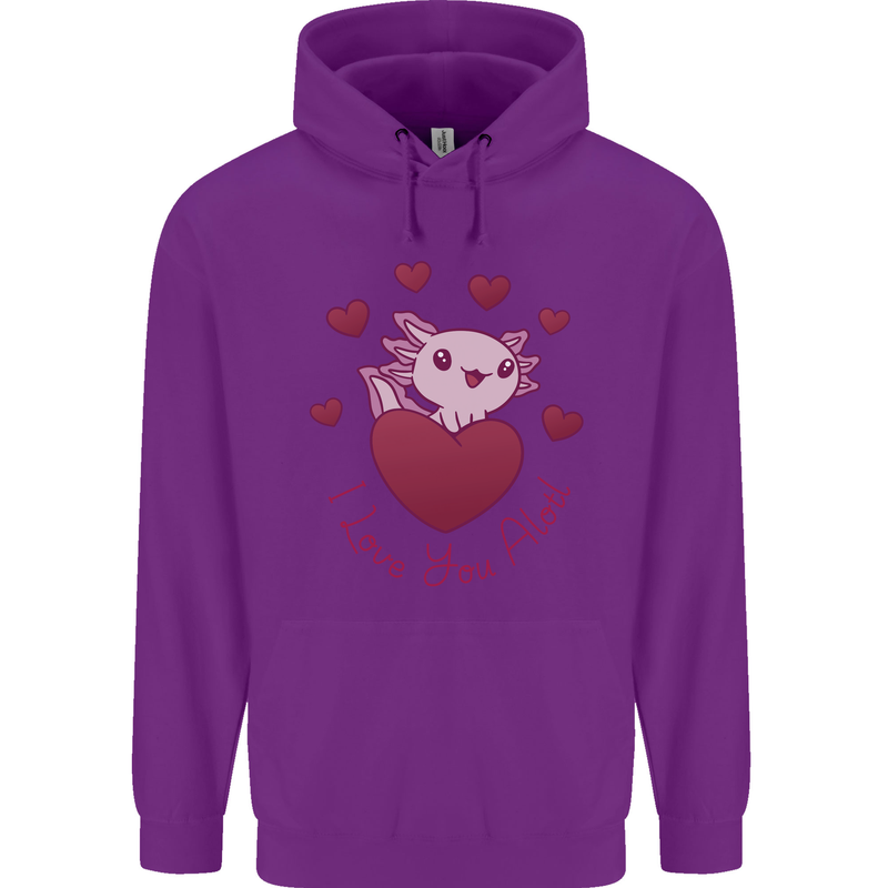 I Love You Alotl Valentines Day Axoloti Childrens Kids Hoodie Purple