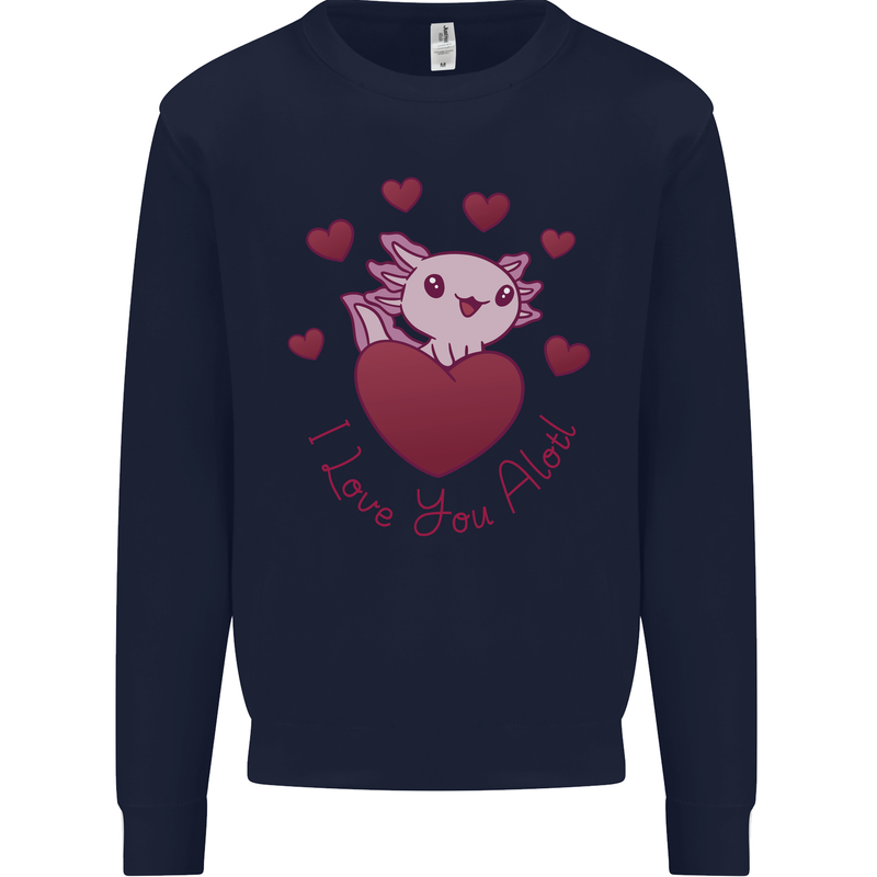 I Love You Alotl Valentines Day Axoloti Kids Sweatshirt Jumper Navy Blue