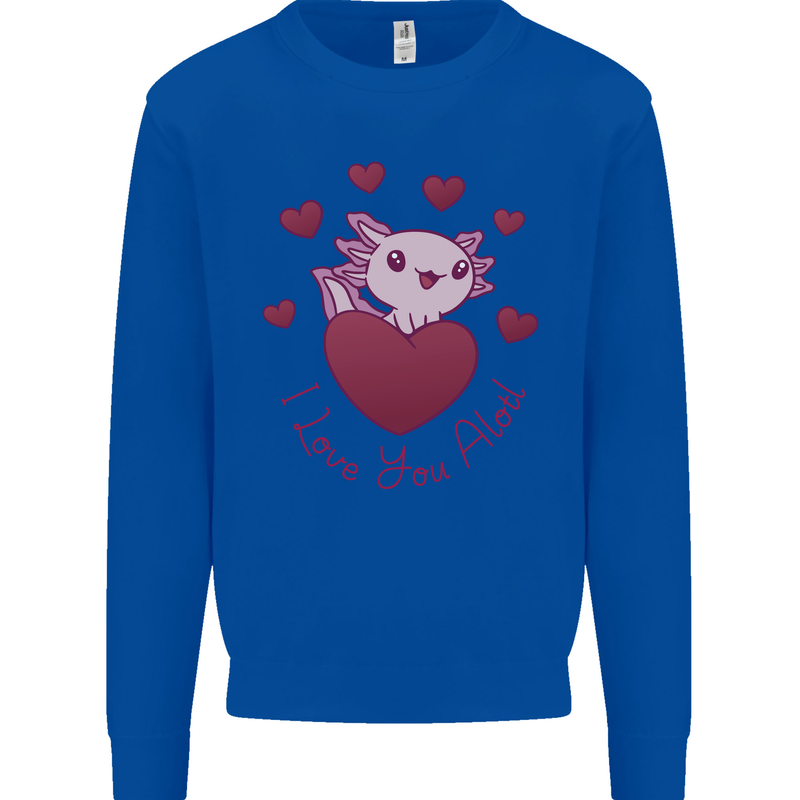 I Love You Alotl Valentines Day Axoloti Kids Sweatshirt Jumper Royal Blue