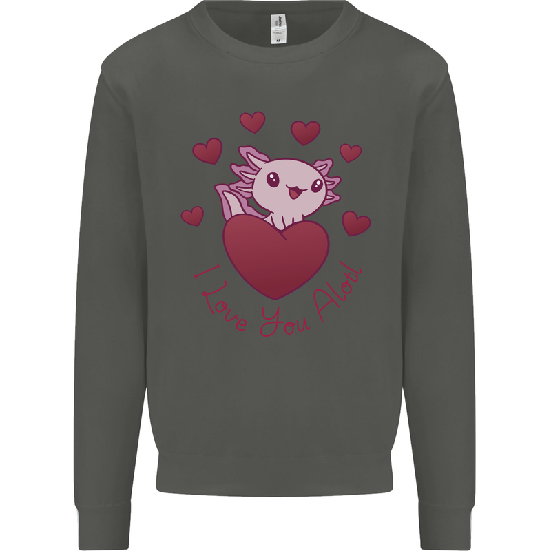 I Love You Alotl Valentines Day Axoloti Kids Sweatshirt Jumper Storm Grey