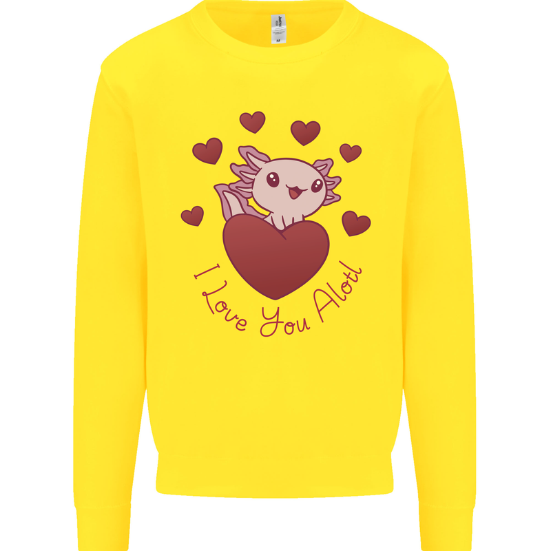 I Love You Alotl Valentines Day Axoloti Kids Sweatshirt Jumper Yellow