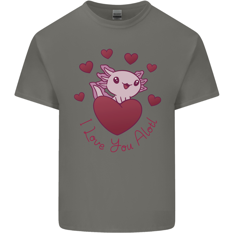 I Love You Alotl Valentines Day Axoloti Mens Cotton T-Shirt Tee Top Charcoal