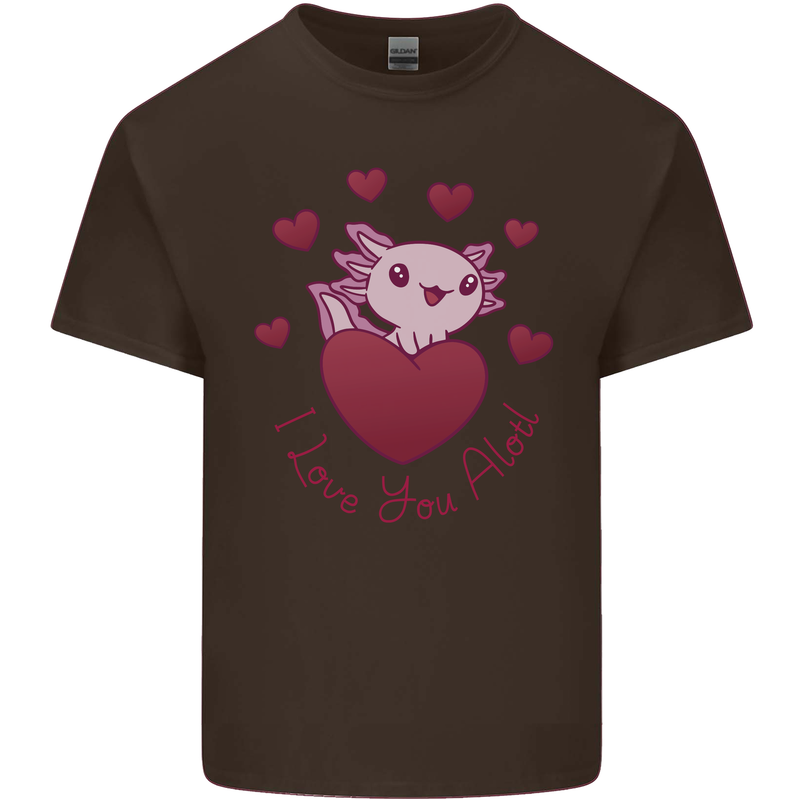 I Love You Alotl Valentines Day Axoloti Mens Cotton T-Shirt Tee Top Dark Chocolate