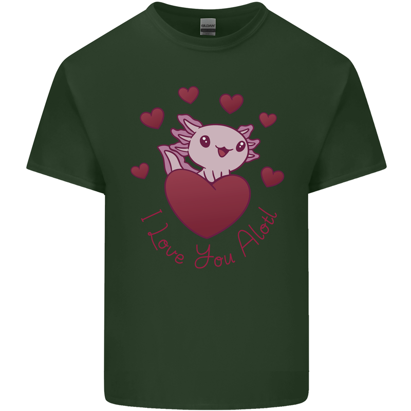 I Love You Alotl Valentines Day Axoloti Mens Cotton T-Shirt Tee Top Forest Green