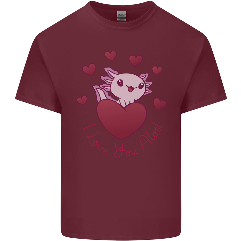 I Love You Alotl Valentines Day Axoloti Mens Cotton T-Shirt Tee Top Maroon