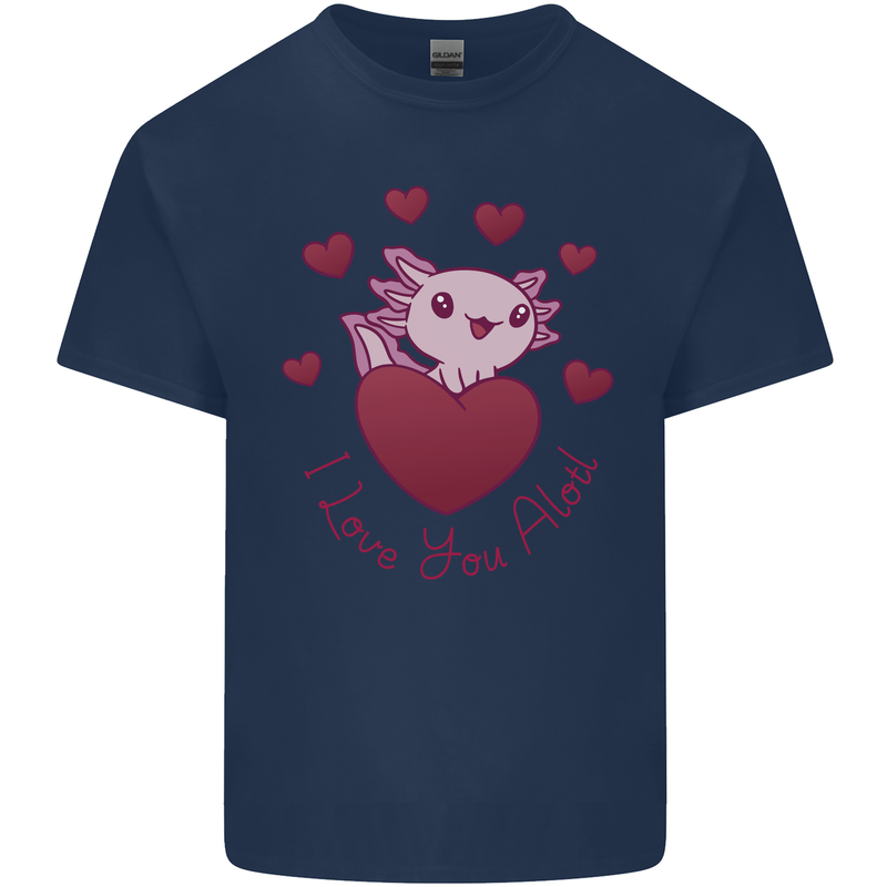 I Love You Alotl Valentines Day Axoloti Mens Cotton T-Shirt Tee Top Navy Blue