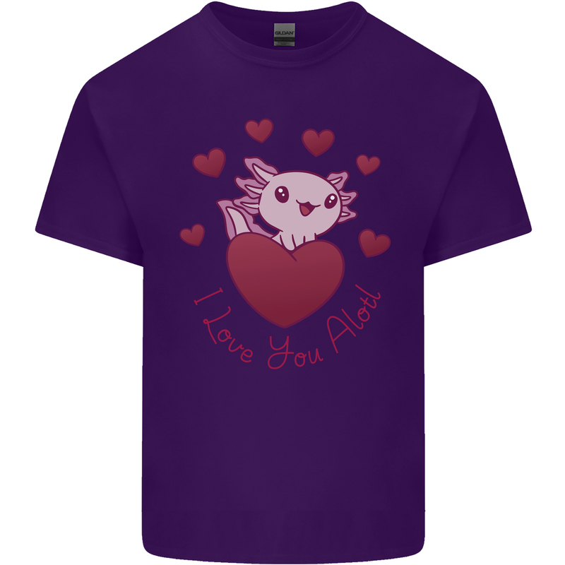 I Love You Alotl Valentines Day Axoloti Mens Cotton T-Shirt Tee Top Purple