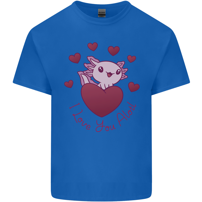 I Love You Alotl Valentines Day Axoloti Mens Cotton T-Shirt Tee Top Royal Blue