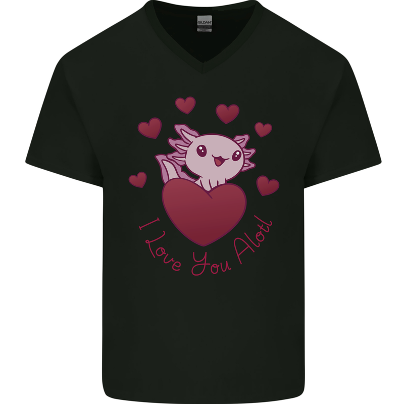 I Love You Alotl Valentines Day Axoloti Mens V-Neck Cotton T-Shirt Black