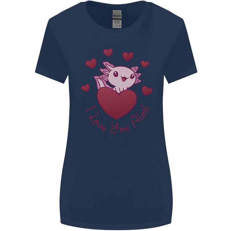 I Love You Alotl Valentines Day Axoloti Womens Wider Cut T-Shirt Navy Blue