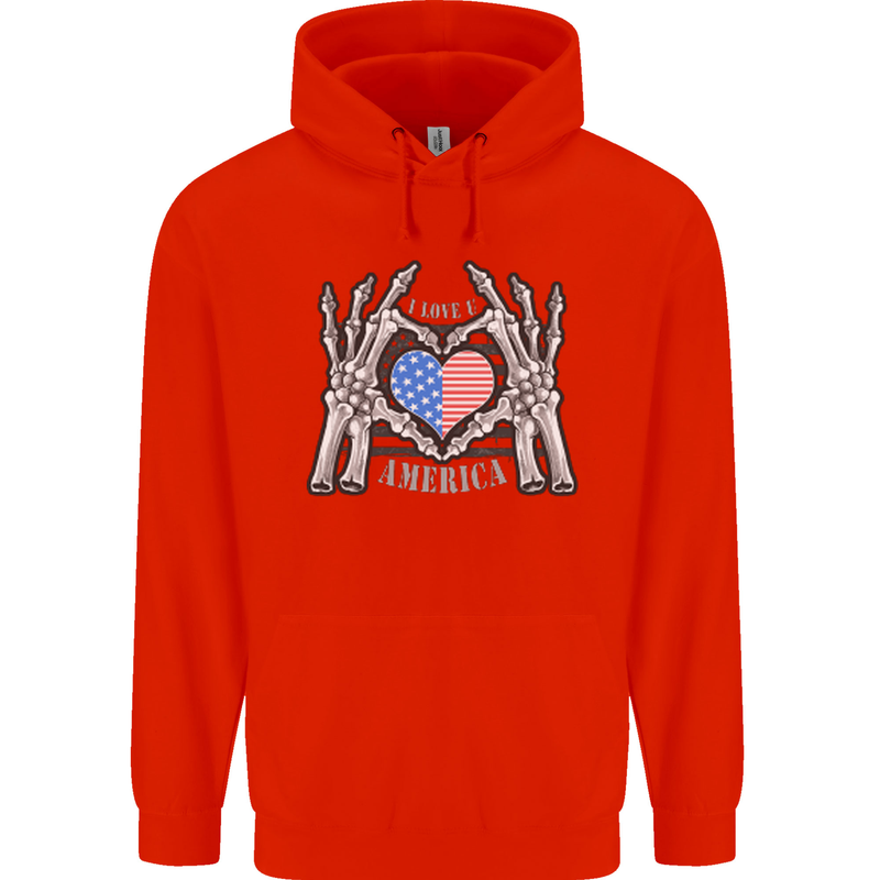 I Love You America 4th of July USA Flag Childrens Kids Hoodie Bright Red