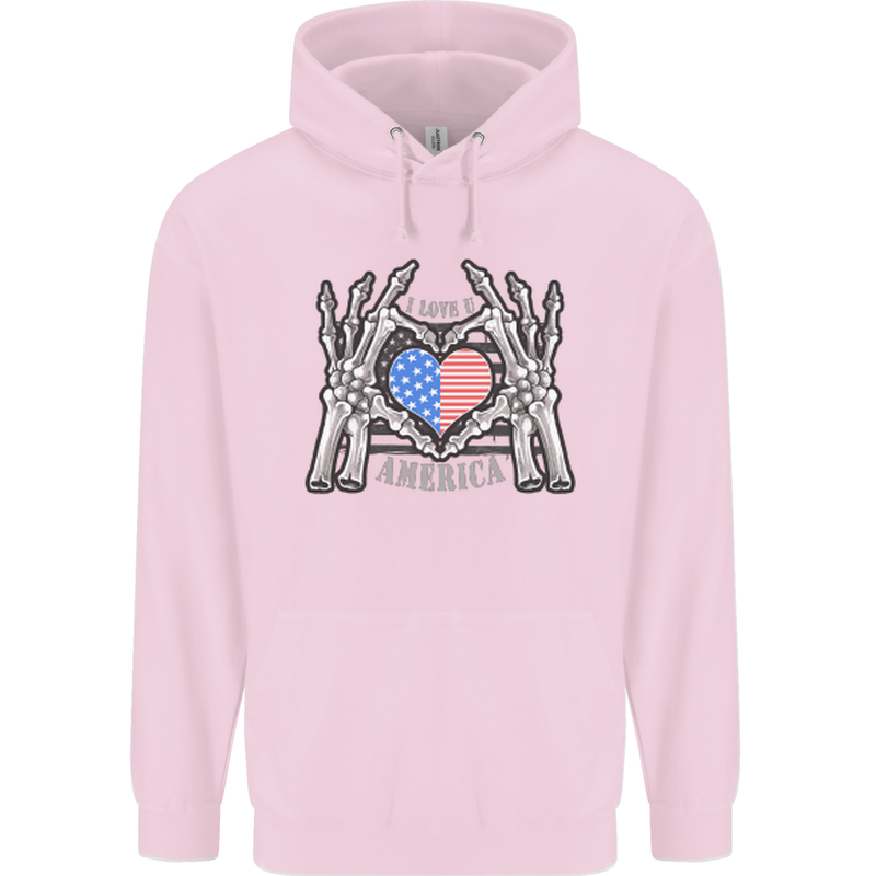 I Love You America 4th of July USA Flag Childrens Kids Hoodie Light Pink
