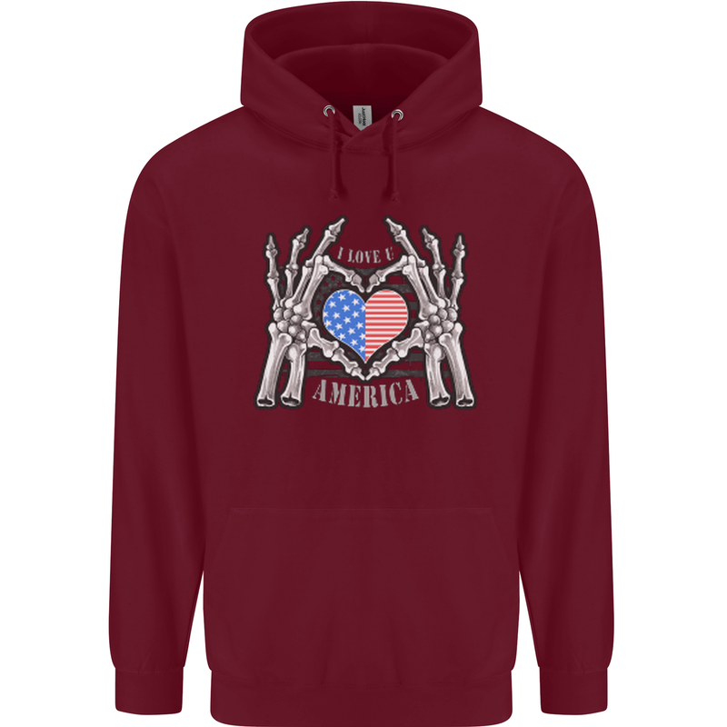 I Love You America 4th of July USA Flag Childrens Kids Hoodie Maroon