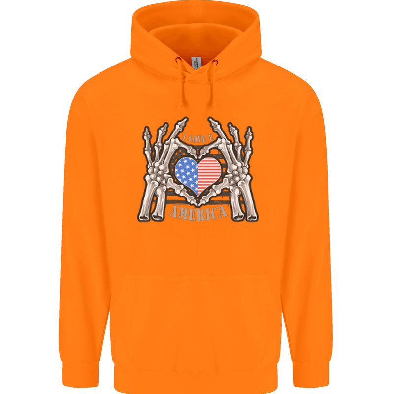 I Love You America 4th of July USA Flag Childrens Kids Hoodie Orange