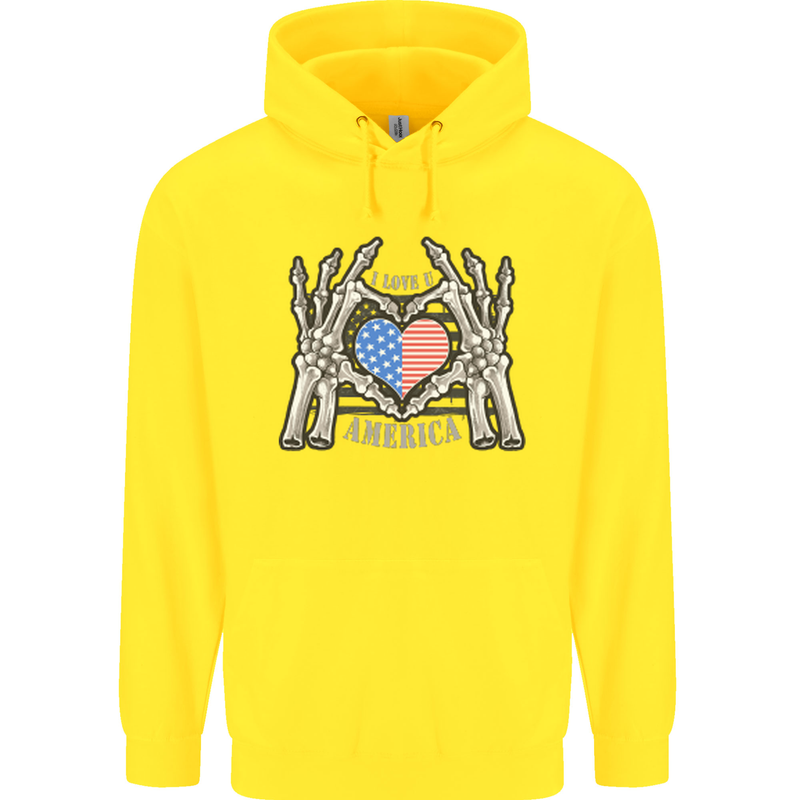 I Love You America 4th of July USA Flag Childrens Kids Hoodie Yellow