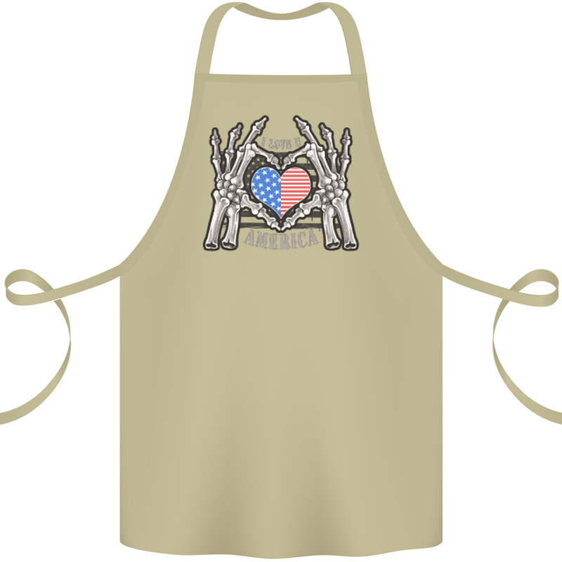 I Love You America 4th of July USA Flag Cotton Apron 100% Organic Khaki