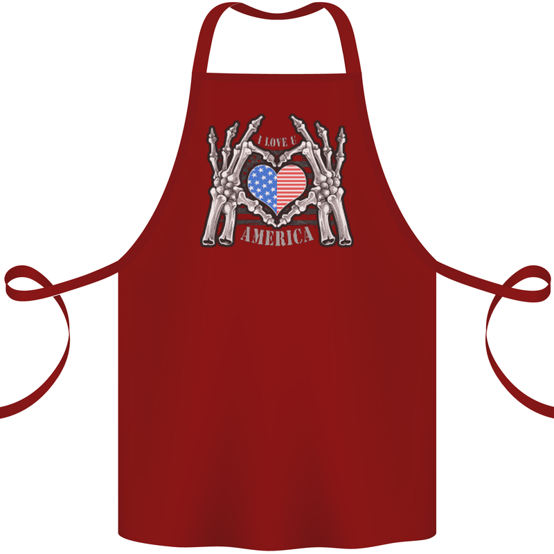 I Love You America 4th of July USA Flag Cotton Apron 100% Organic Maroon