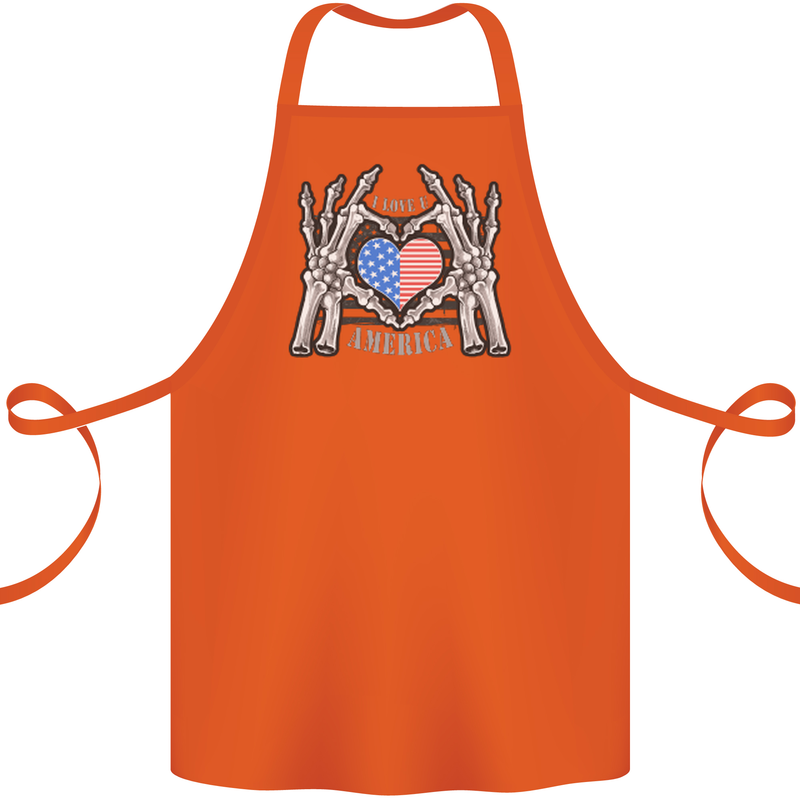 I Love You America 4th of July USA Flag Cotton Apron 100% Organic Orange