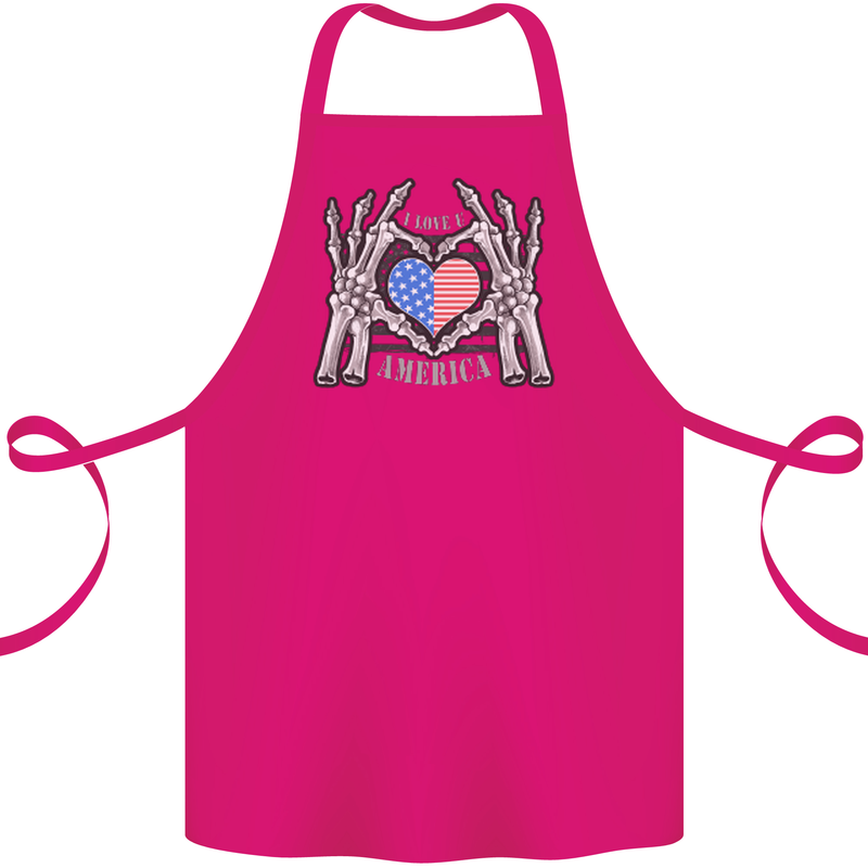 I Love You America 4th of July USA Flag Cotton Apron 100% Organic Pink