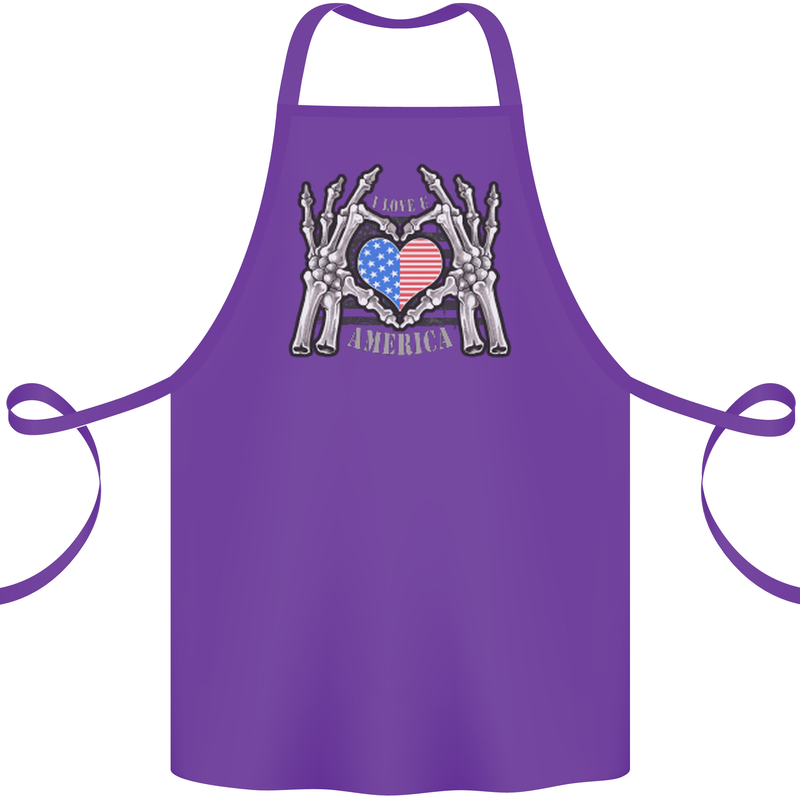 I Love You America 4th of July USA Flag Cotton Apron 100% Organic Purple