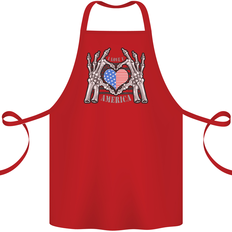 I Love You America 4th of July USA Flag Cotton Apron 100% Organic Red
