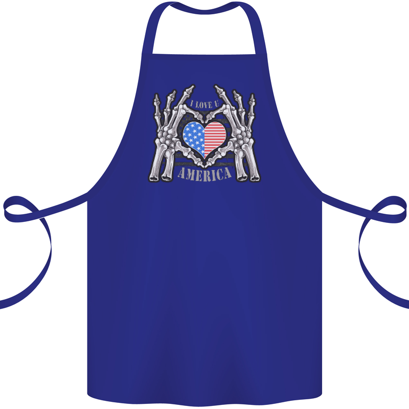 I Love You America 4th of July USA Flag Cotton Apron 100% Organic Royal Blue