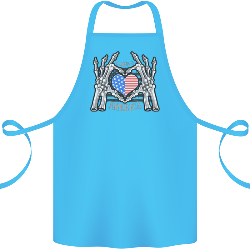 I Love You America 4th of July USA Flag Cotton Apron 100% Organic Turquoise