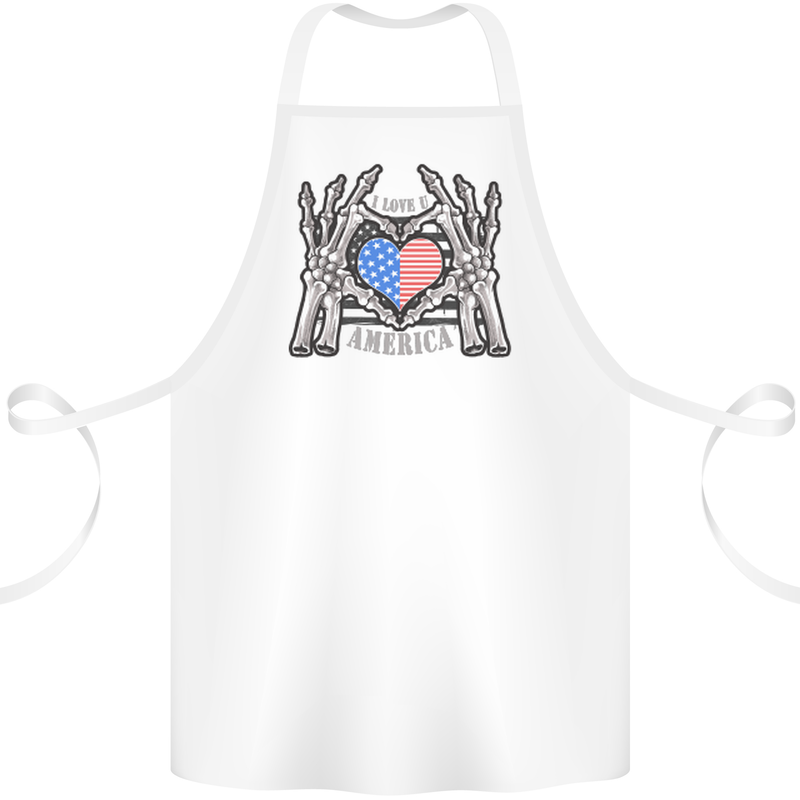 I Love You America 4th of July USA Flag Cotton Apron 100% Organic White