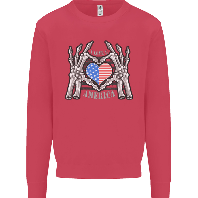 I Love You America 4th of July USA Flag Kids Sweatshirt Jumper Heliconia