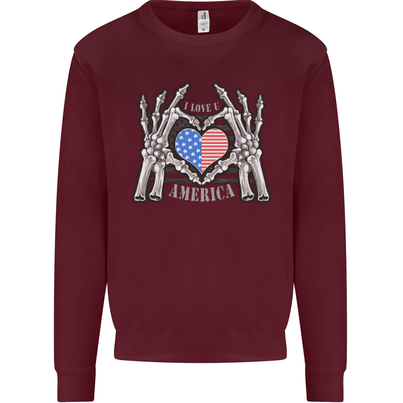I Love You America 4th of July USA Flag Kids Sweatshirt Jumper Maroon