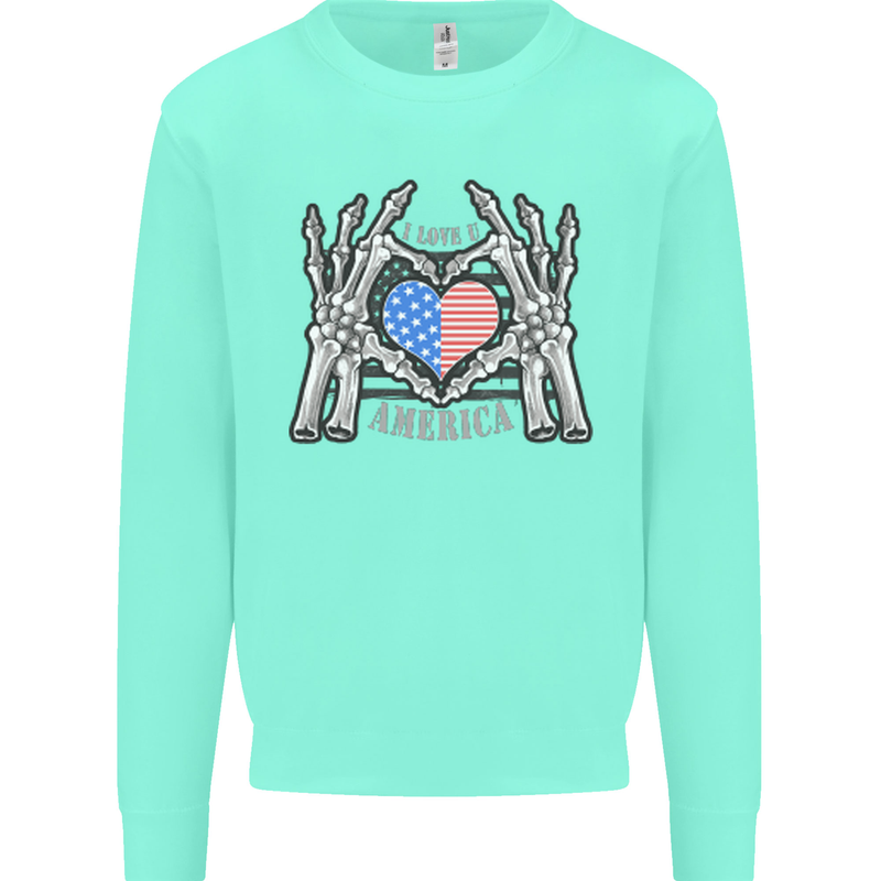 I Love You America 4th of July USA Flag Kids Sweatshirt Jumper Peppermint
