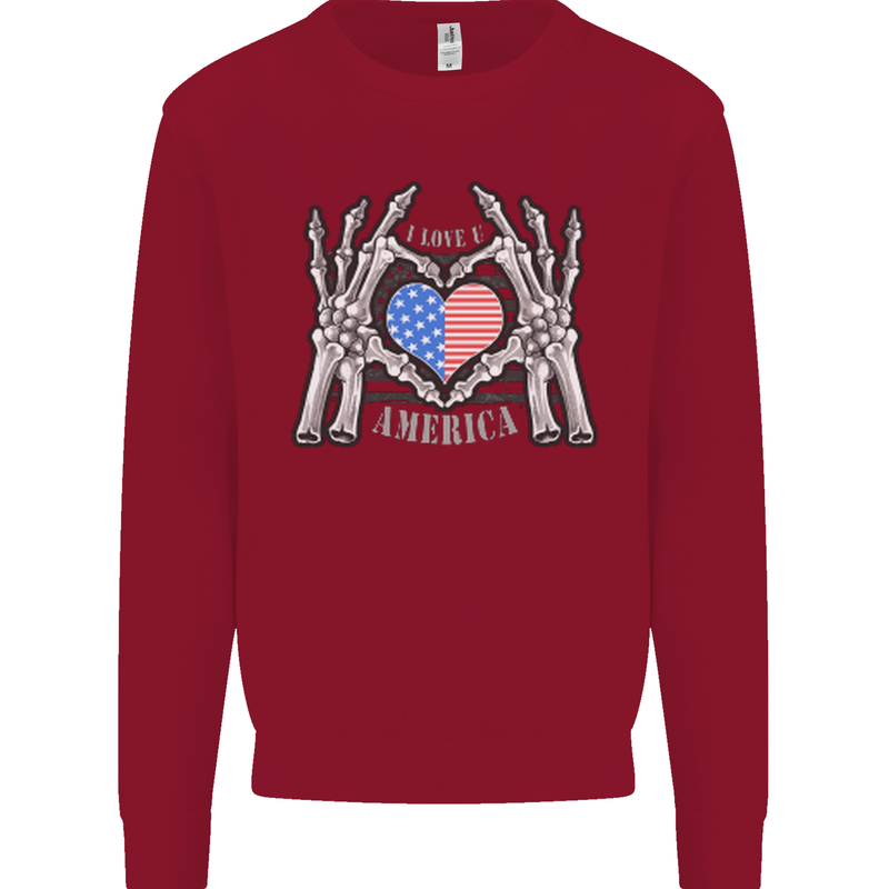 I Love You America 4th of July USA Flag Kids Sweatshirt Jumper Red