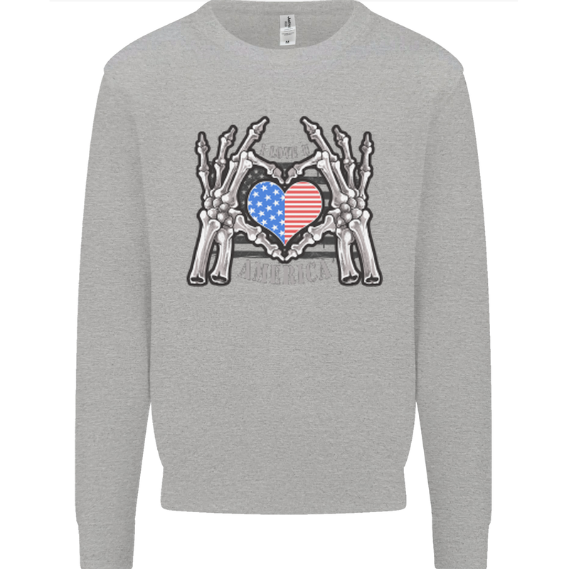 I Love You America 4th of July USA Flag Kids Sweatshirt Jumper Sports Grey