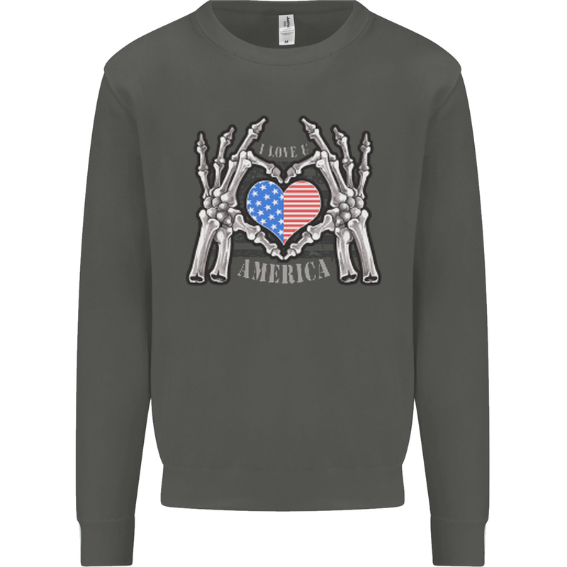 I Love You America 4th of July USA Flag Kids Sweatshirt Jumper Storm Grey