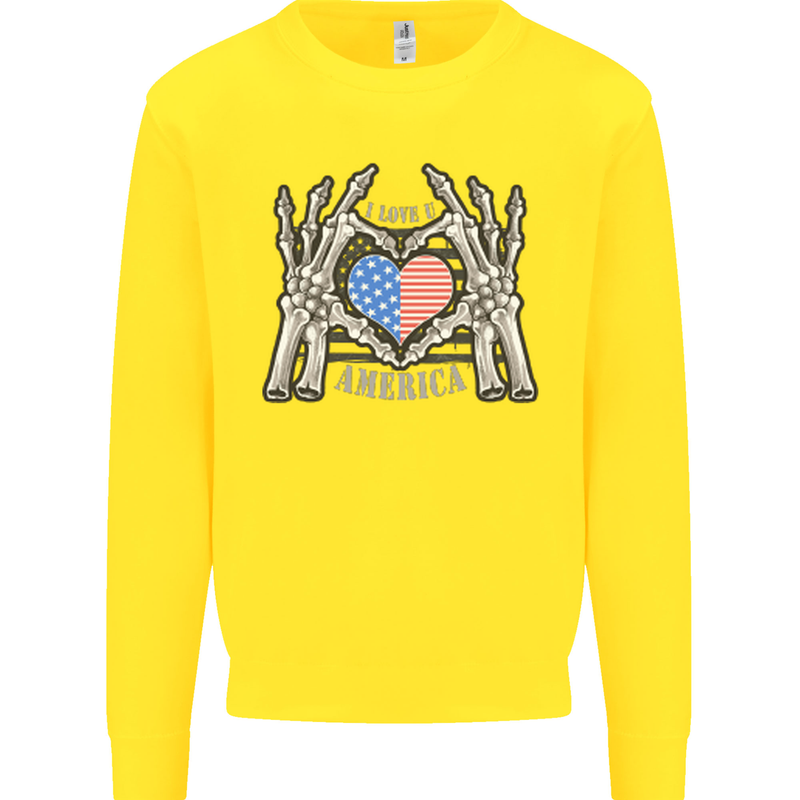 I Love You America 4th of July USA Flag Kids Sweatshirt Jumper Yellow