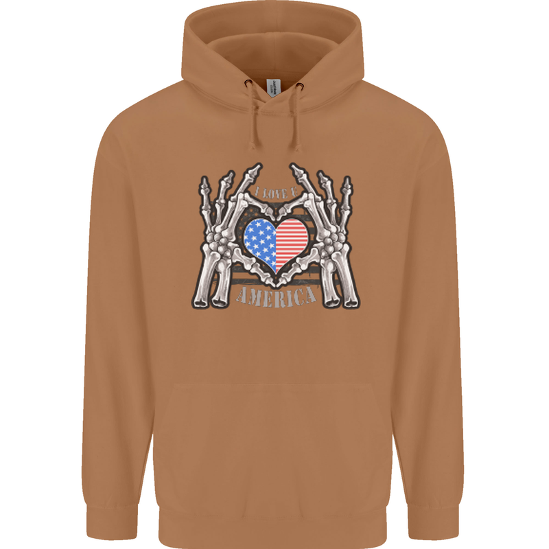 I Love You America 4th of July USA Flag Mens 80% Cotton Hoodie Caramel Latte