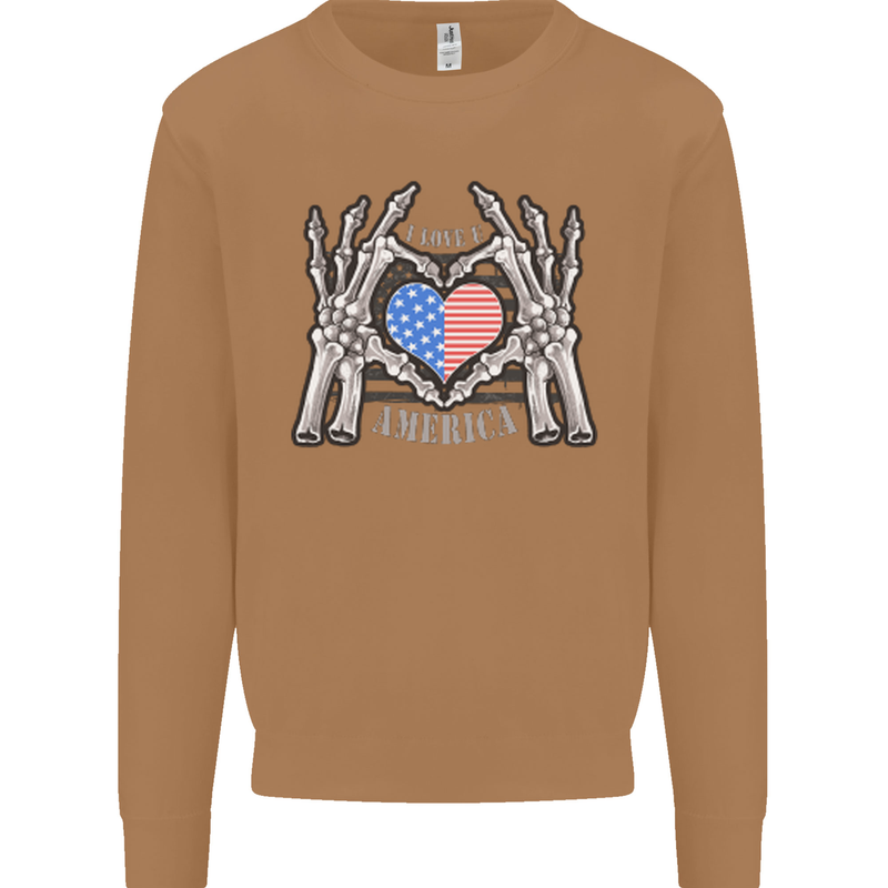 I Love You America 4th of July USA Flag Mens Sweatshirt Jumper Caramel Latte