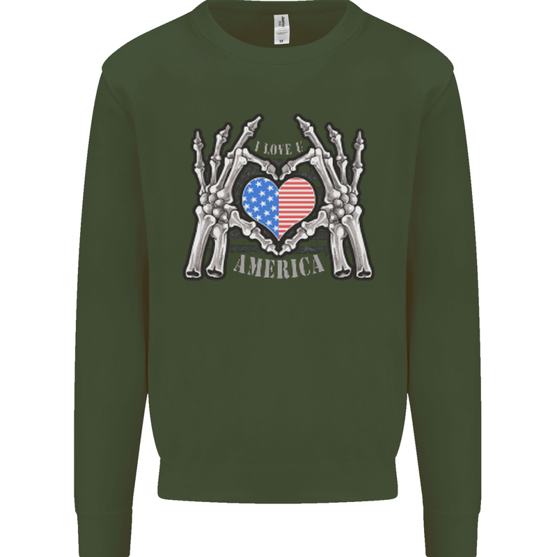 I Love You America 4th of July USA Flag Mens Sweatshirt Jumper Forest Green