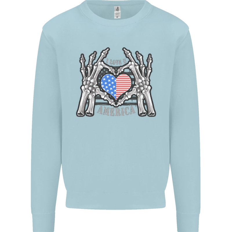 I Love You America 4th of July USA Flag Mens Sweatshirt Jumper Light Blue