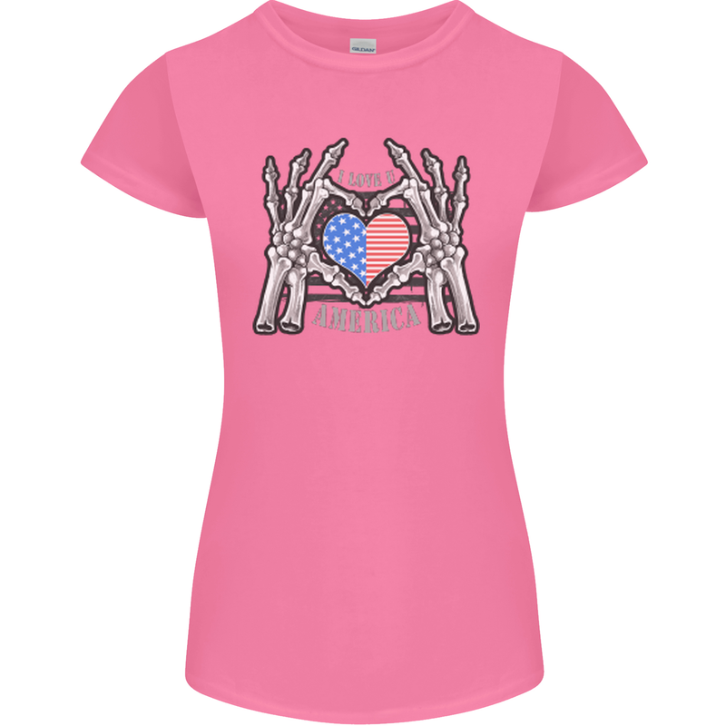 I Love You America 4th of July USA Flag Womens Petite Cut T-Shirt Azalea