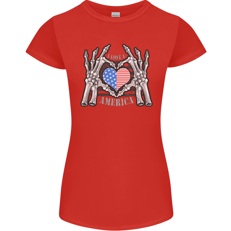I Love You America 4th of July USA Flag Womens Petite Cut T-Shirt Red