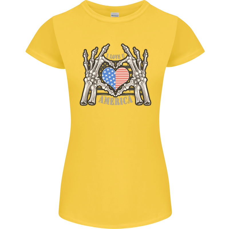 I Love You America 4th of July USA Flag Womens Petite Cut T-Shirt Yellow