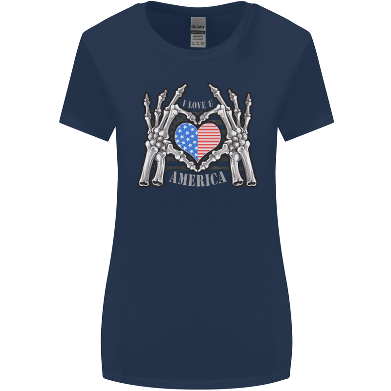 I Love You America 4th of July USA Flag Womens Wider Cut T-Shirt Navy Blue