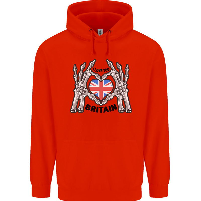 I Love You Great Britain Union Jack Flag UK Childrens Kids Hoodie Bright Red