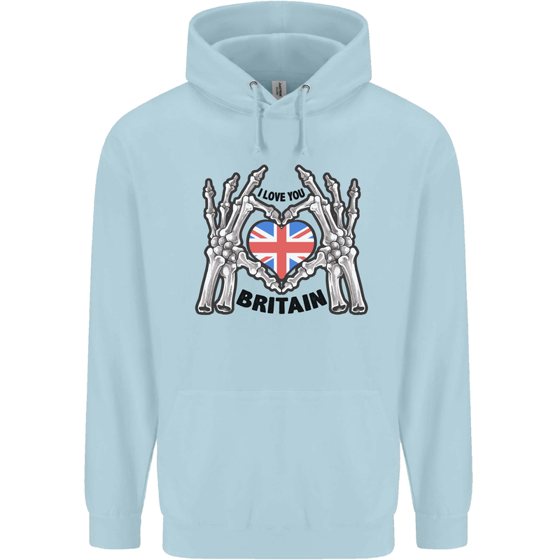 I Love You Great Britain Union Jack Flag UK Childrens Kids Hoodie Light Blue