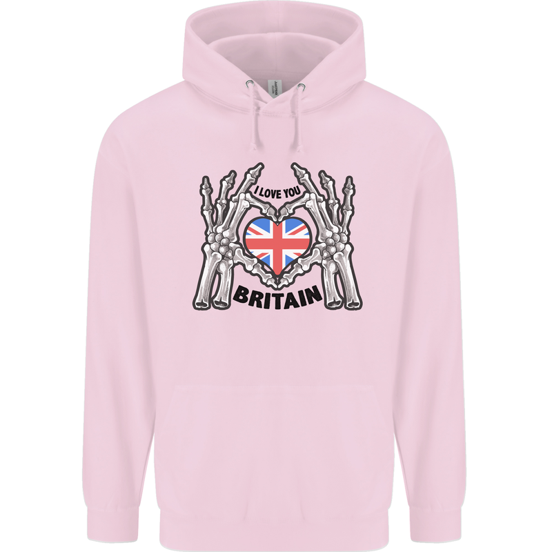 I Love You Great Britain Union Jack Flag UK Childrens Kids Hoodie Light Pink