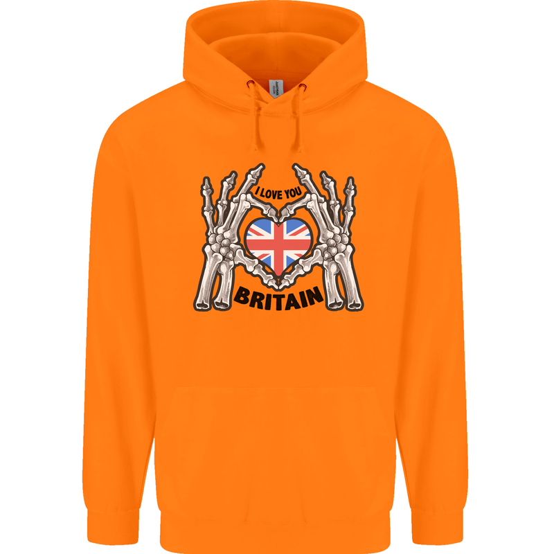 I Love You Great Britain Union Jack Flag UK Childrens Kids Hoodie Orange