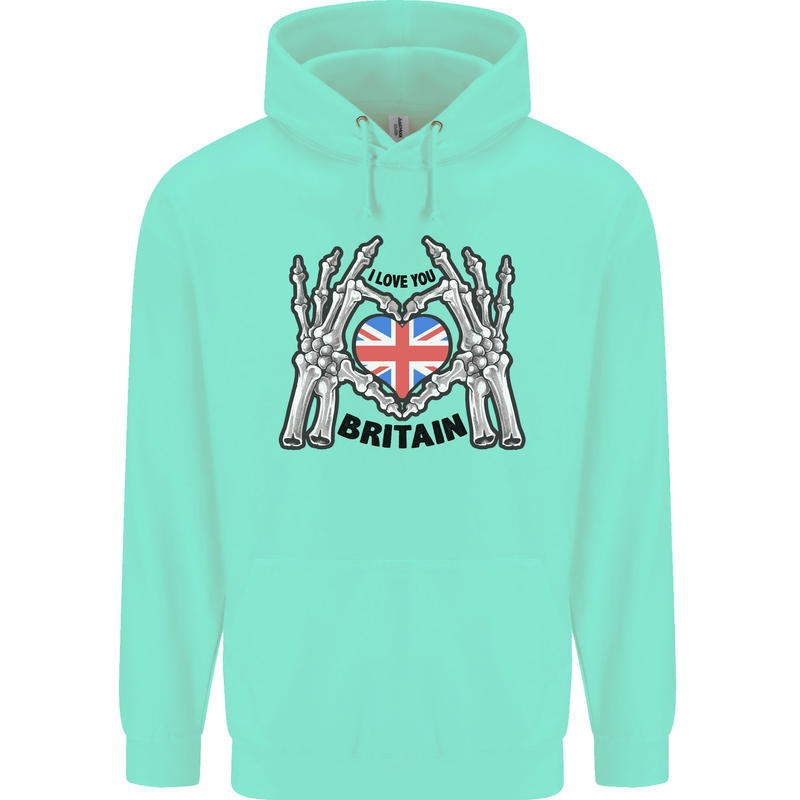 I Love You Great Britain Union Jack Flag UK Childrens Kids Hoodie Peppermint