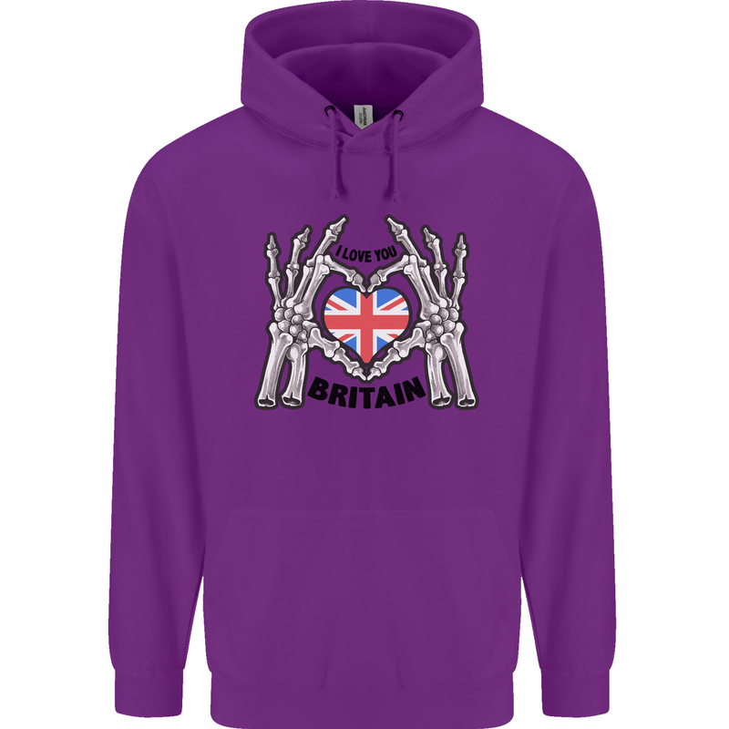 I Love You Great Britain Union Jack Flag UK Childrens Kids Hoodie Purple
